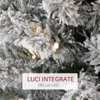 Albero di Natale Innevato con 405 Rami e Luci LED Bianche in Plastica e Metallo, Ø57x210 cm, Verde