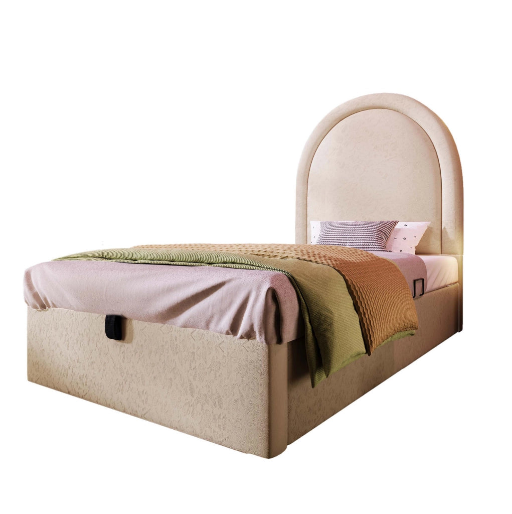 Letto singolo imbottito per bambini 90x200 cm con contenitore e materasso H3 a 7 zone; PU beige