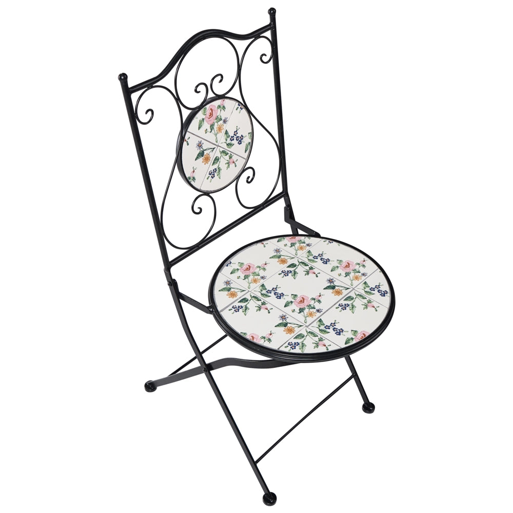 Set da bistrot in ferro nero con piastrelle rotonde in ceramica a mosaico stile ferro battuto pieghevole