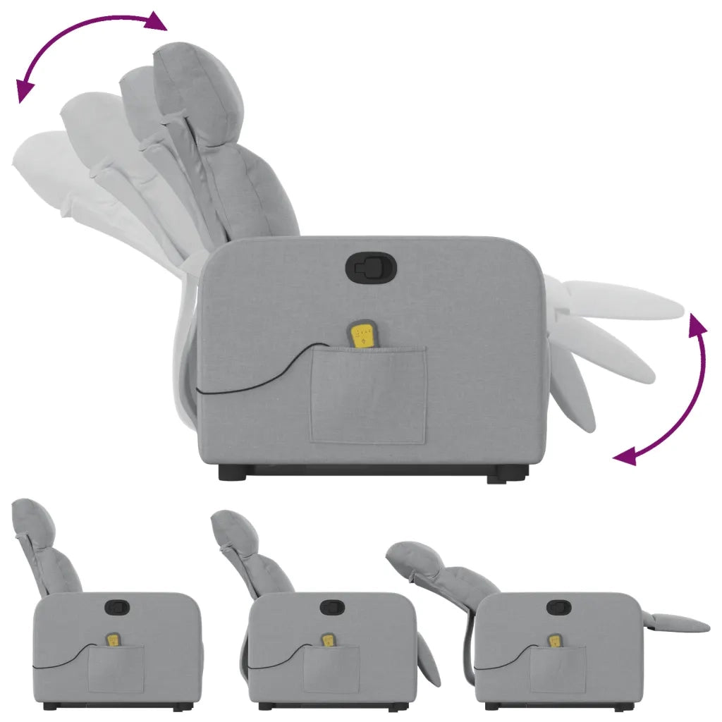 Poltrona Alzapersona Massaggi Reclinabile Grigio Chiaro Tessuto 3206708