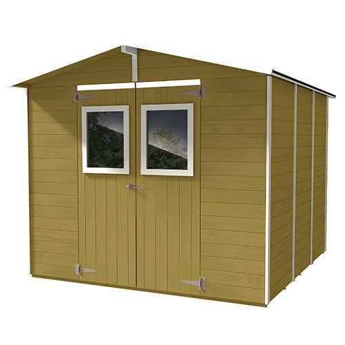 Casetta Box Capanno in Legno Tortora per Attrezzi con 2 Porte e Finestre 238X305X214Cm