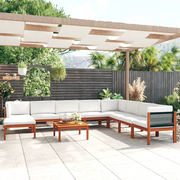 Set da giardino 9 pezzi con cuscini in legno crema, acacia e corda 3057896