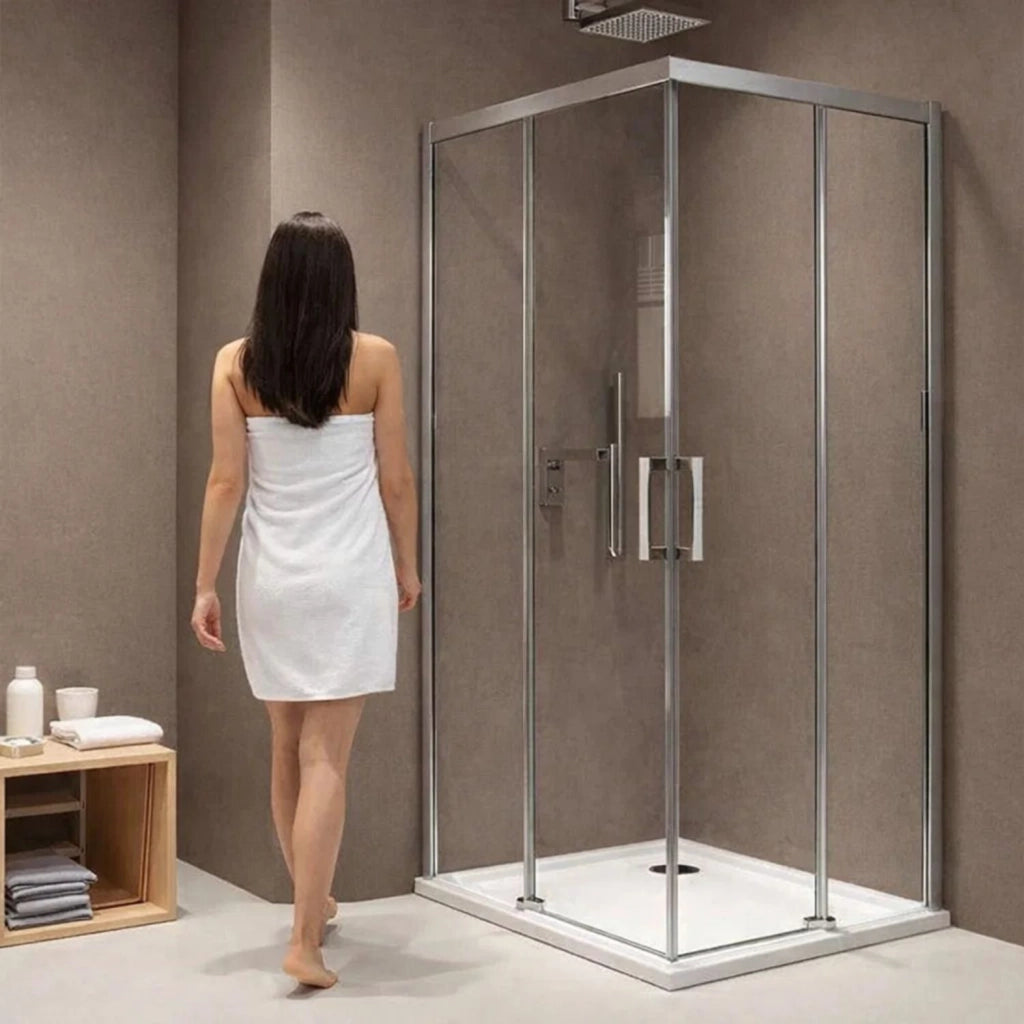 Lato cabina doccia angolare camelia con ante scorrevoli e cristallo trasparente 120 cm