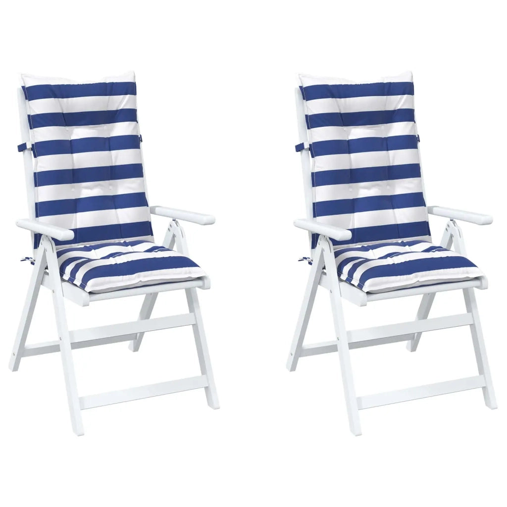 Cuscino da Esterno 2 pz | Cuscini per sedie Blu e Bianco 120 x 50 x 7 cm Tessuto