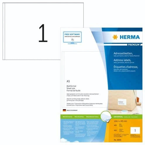 Herma Prem. etich. ind.148,5x205 400 fogli A5 400 pezzi 8690