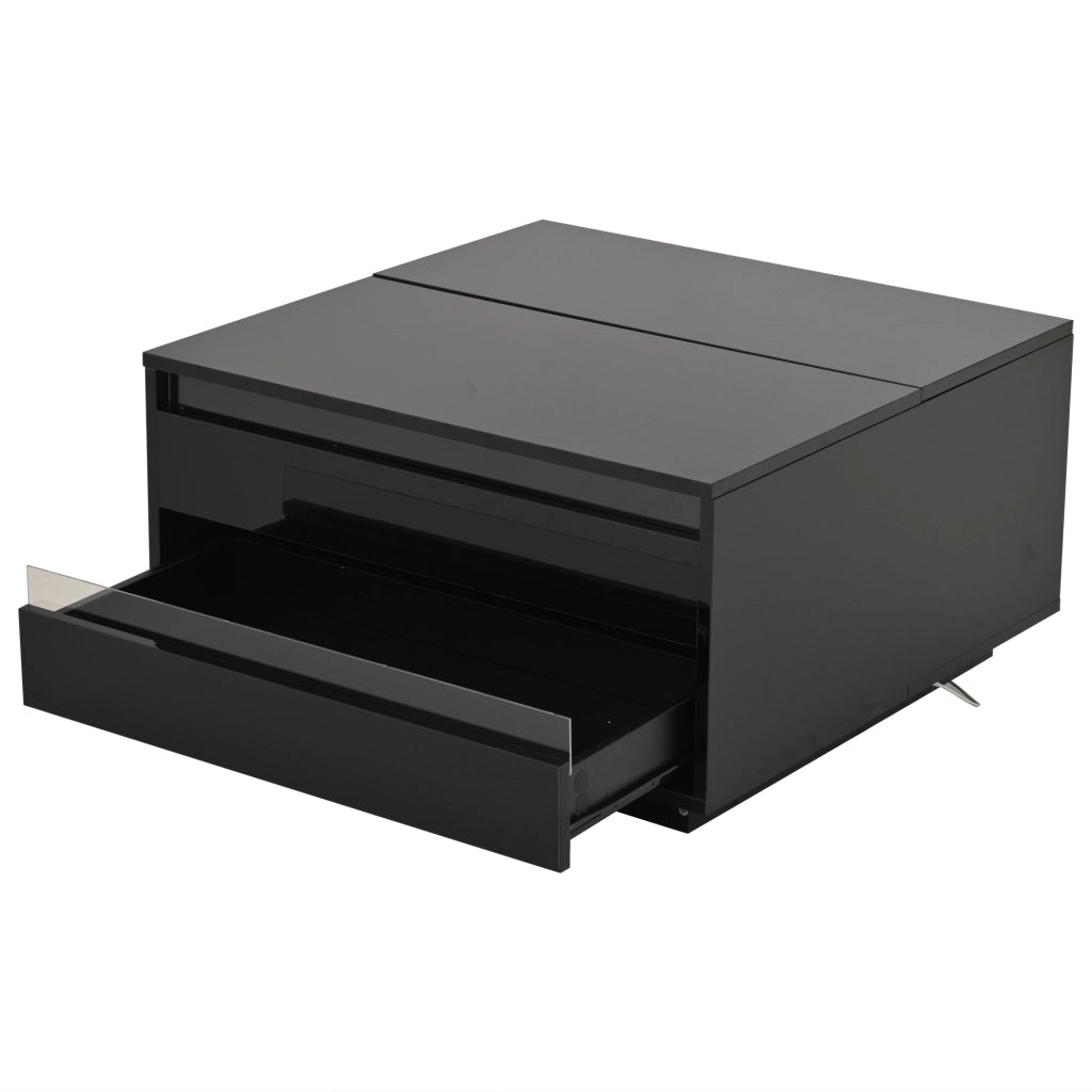 Tavolino da salotto 70x70x38 cm; piano sollevabile e vano nascosto; truciolato; nero