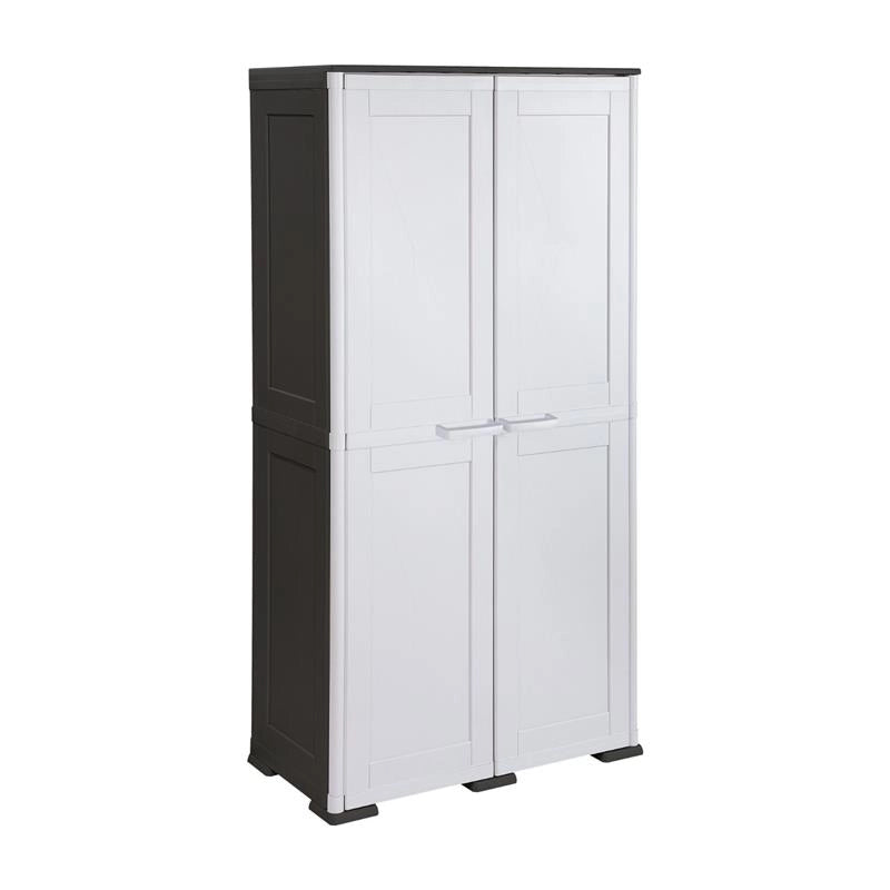 ARMADIO 2 ANTE 79X43X164 CM CON 4 VANI INTERNI E VANO PORTASCOPA – MOBILE ORGANIZZAZIONE CASA CON POMELLI NERO/GRIGIO