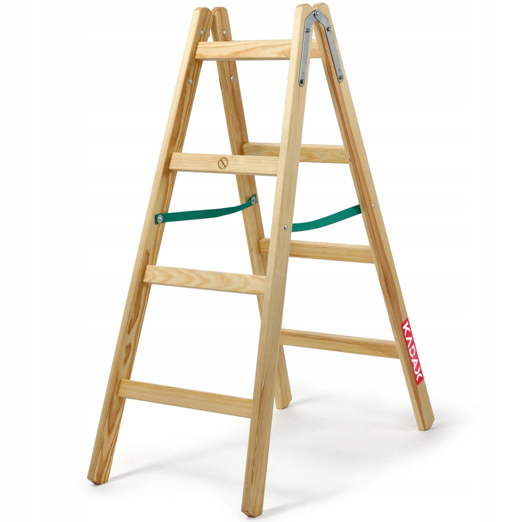 Scala domestica in legno KADAX a 4 gradini, a doppia faccia, per pittura, portata 150 kg.