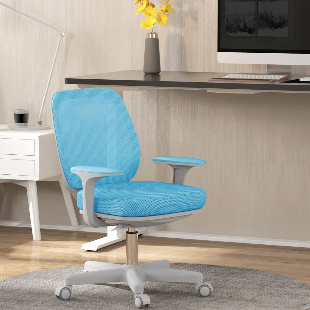 Sedia da Ufficio Ergonomica e Reclinabile ad Altezza Regolabile con 5 Rotelle, 55x48x82.5-94.5 cm, Azzurra