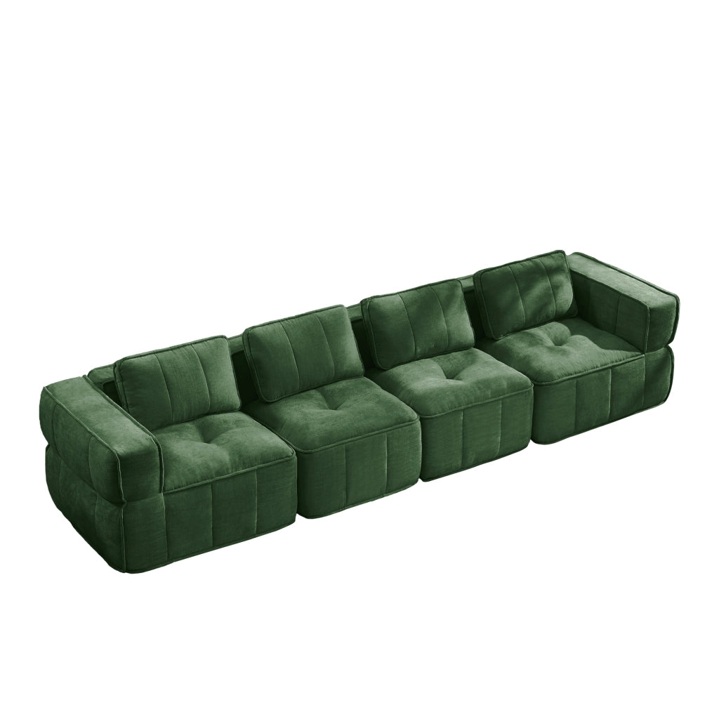 Divano modulare a 4 posti in poliestere con seduta profonda e braccioli ampi e base antiscivolo verde 344 × 93 × 67 cm