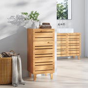 Mobiletto da Bagno Epind con Cassetto e 2 Scomparti Chiusi 75 x 33 x 30 cm - Bambù Naturale [en.casa]