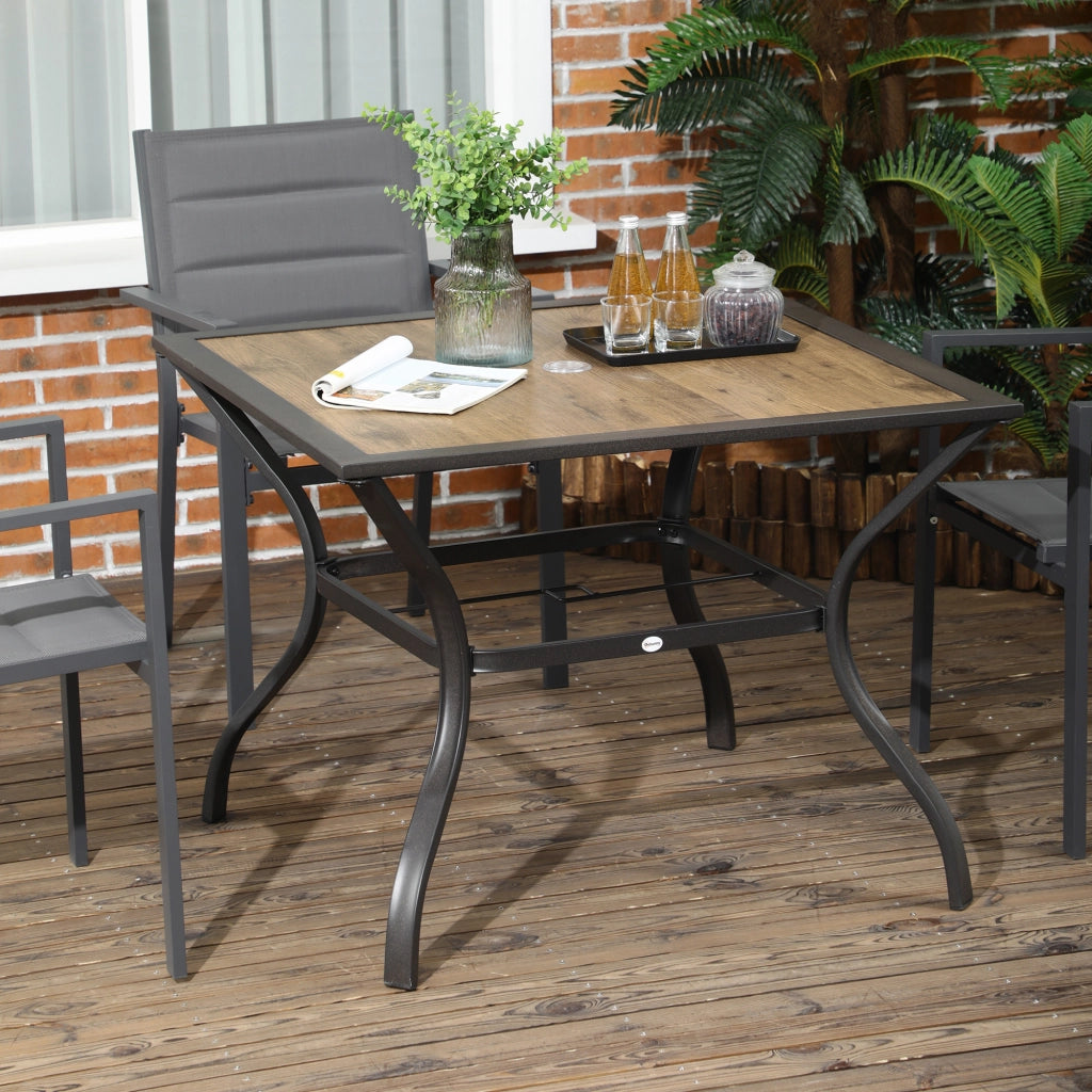 EasyComfort Tavolo da Giardino Marrone per 4 Persone con Foro Centrale per Ombrellone, 94L x 94P x 71A cm