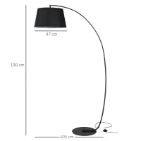 Lampada da Terra ad Arco con Paralume in Tessuto e Interruttore a Pedale, Ø47x105x190cm, Nera