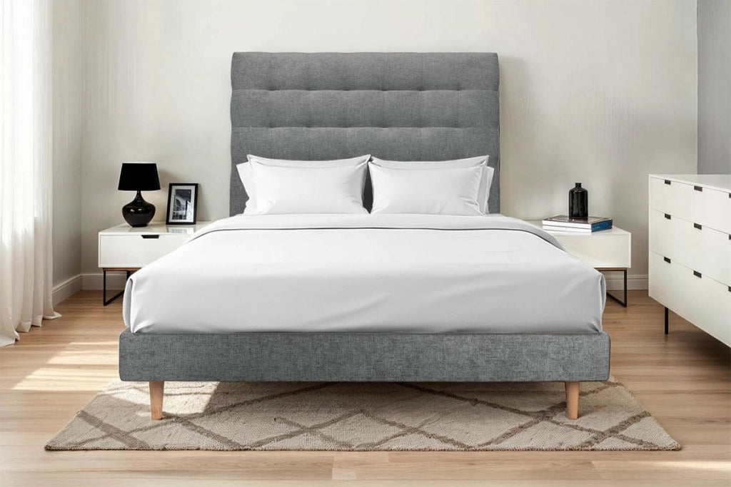 Letto 150x200 cm con testata imbottita - Tessuto Tela opaca