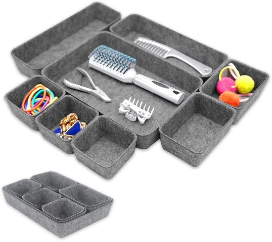 Organizzatore per Cassetti, 8-pezzo per l'Organizzazione dei Cassetti, Aiuto per l'Ordine dei Cassetti, Contenitore per la Camera per l'Organizzazione dei Cassetti (Grigio Scuro, 8 pezzi)