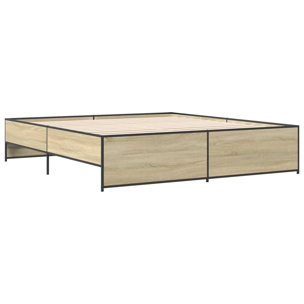 Giroletto-Struttura Letto Rovere Sonoma 200x200 cm Legno Multistrato e Metallo 719482