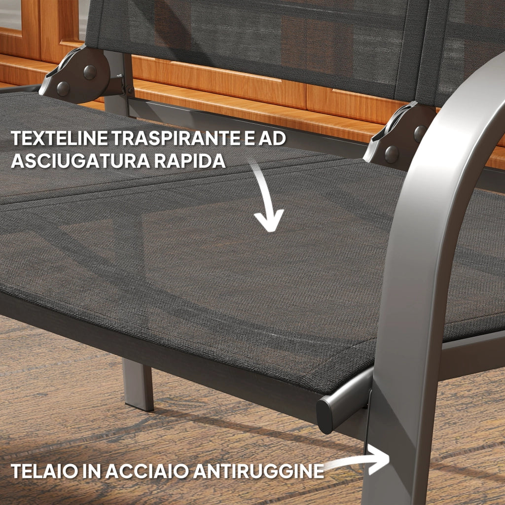 Set da Giardino 4 Pezzi con Divano 2 Sedie e Tavolino Basso con Piano in Vetro Rivestimento in Textilene Nero
