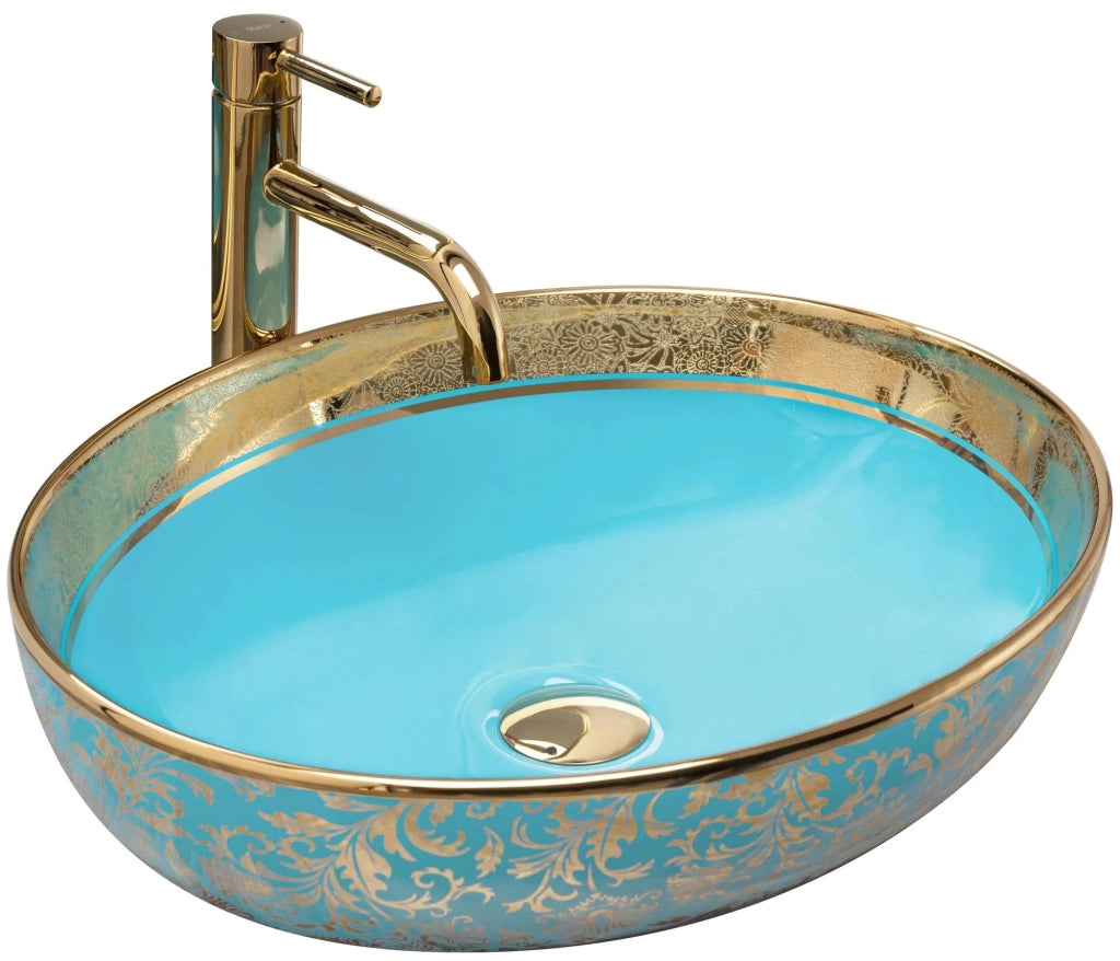 Lavabo Da Appoggio In Ceramica Margot Blue / Gold