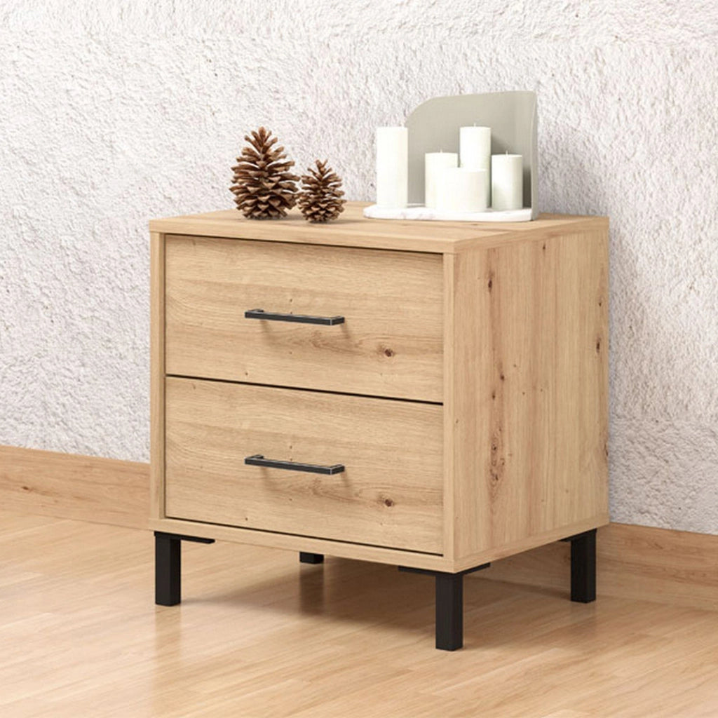 Clanezzo, Comodino 2 Cassetti, 48x40x52h cm Marrone Rovere Nodi