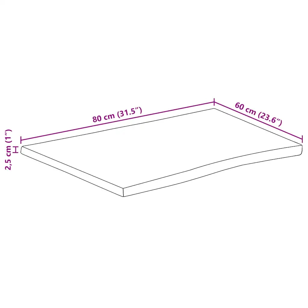 Piano Tavolo Bordi Vivi 80x60x2,5cm Legno Massello Mango Grezzo 370668