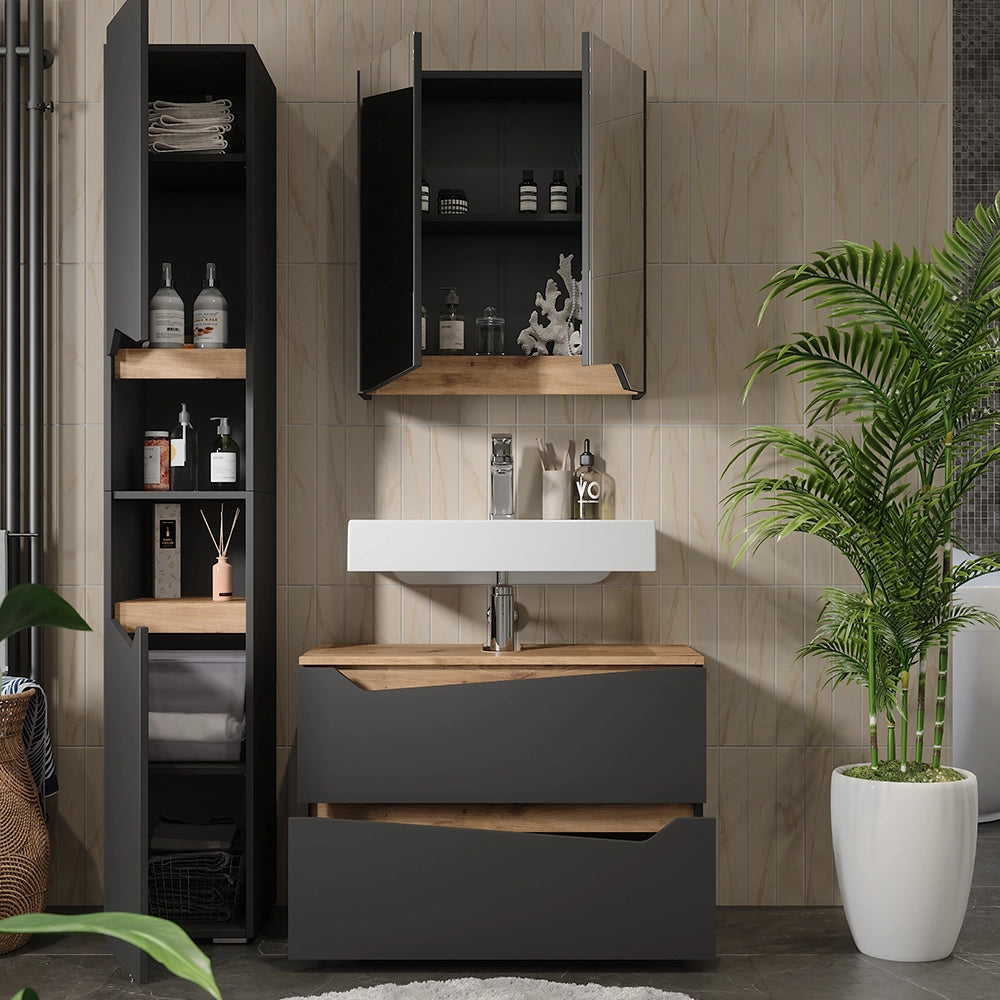 Vicco Set di mobili da bagno Antracite/Artisan 3 parti con mobile alto