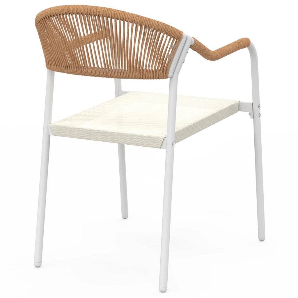IDMarket - Set di 6 sedie da giardino MADEIRA in metallo bianco con cordoncino in textilene beige e rattan chiaro