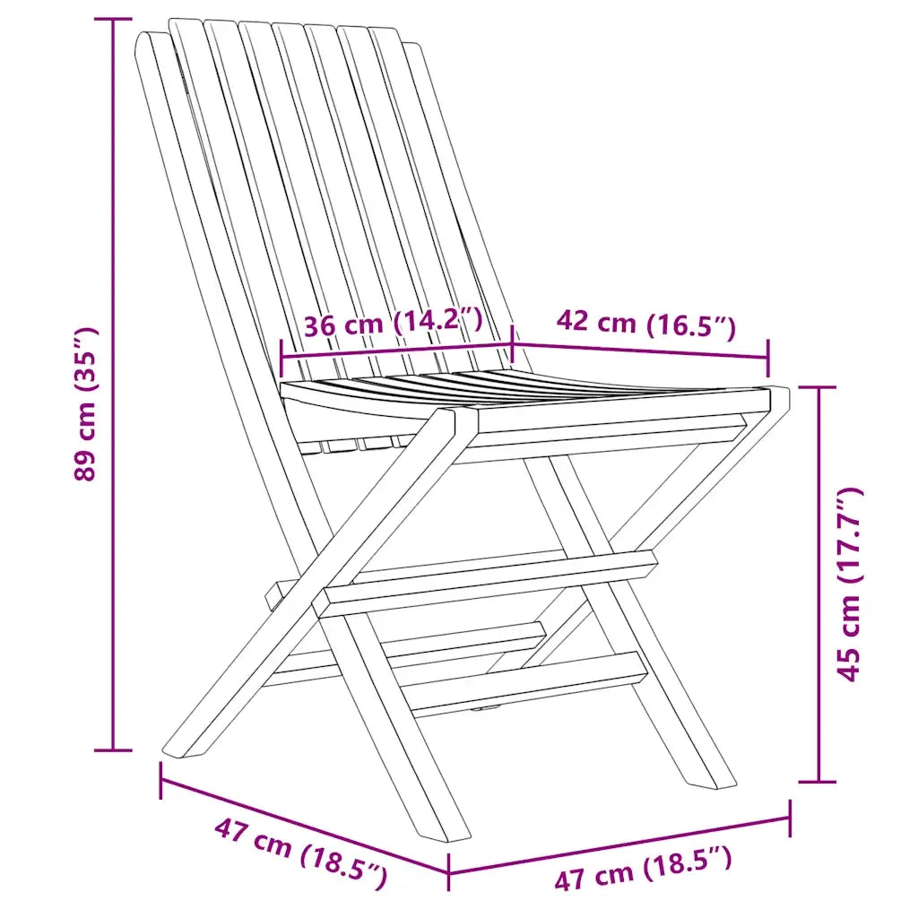 Sedie da Giardino Pieghevoli 2pz 47x47x89cm Legno Massello Teak 362757