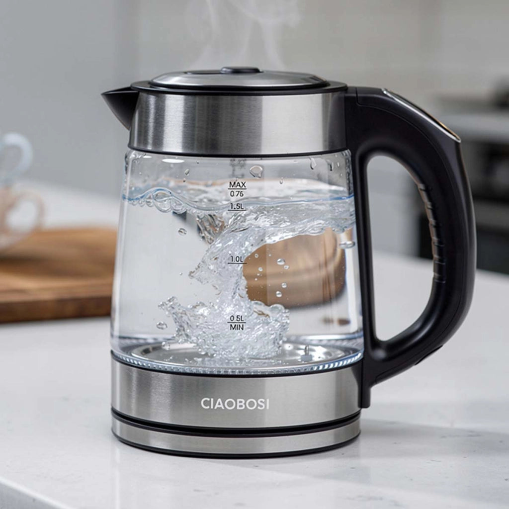 Bollitore Elettrico 1.7L 2000W Vetro Borosilicato con Regolazione della Temperatura Trasparente Avizar