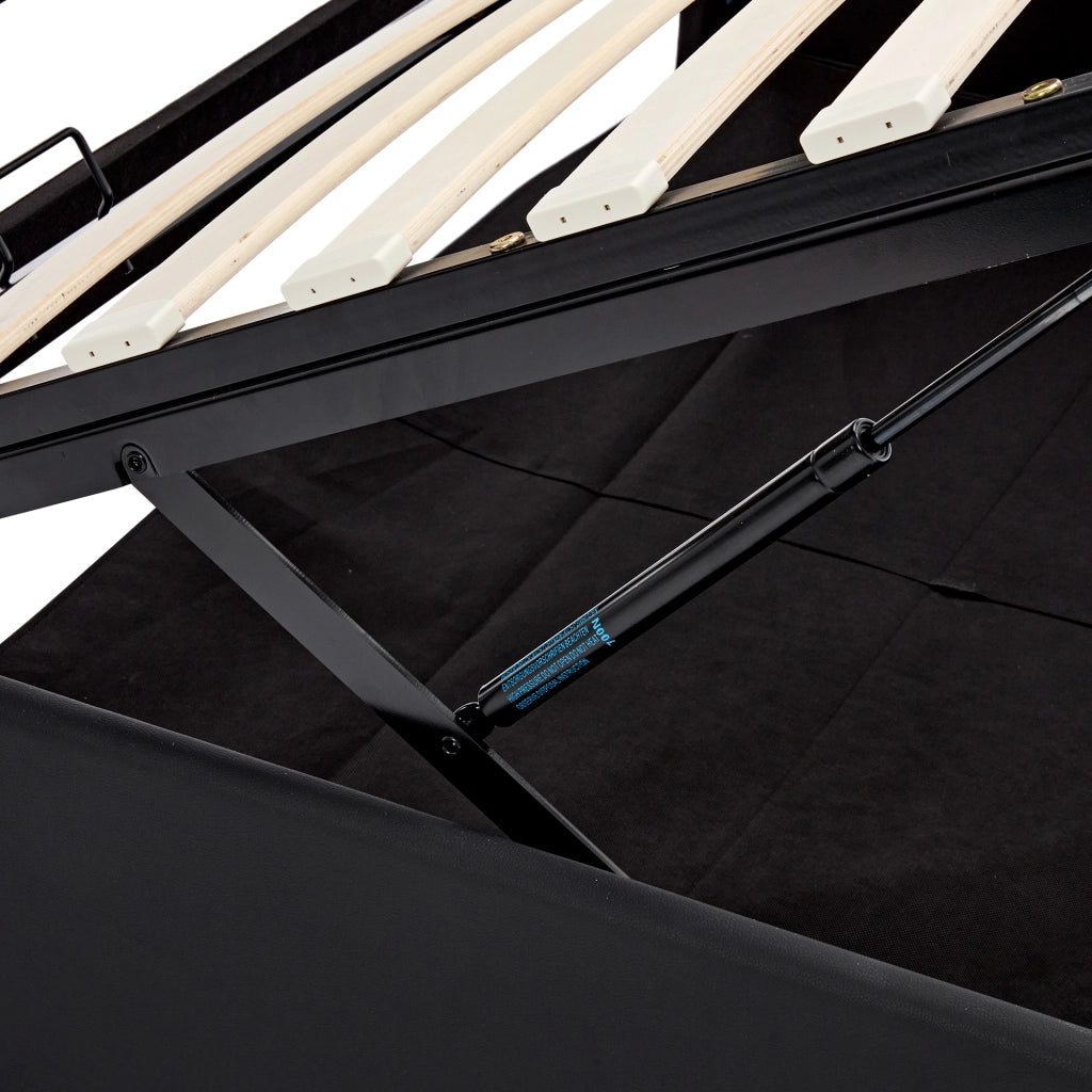 Letti contenitori 140x200 cm con USB; LED e spazio contenitore; PU; nero (Senza materasso)