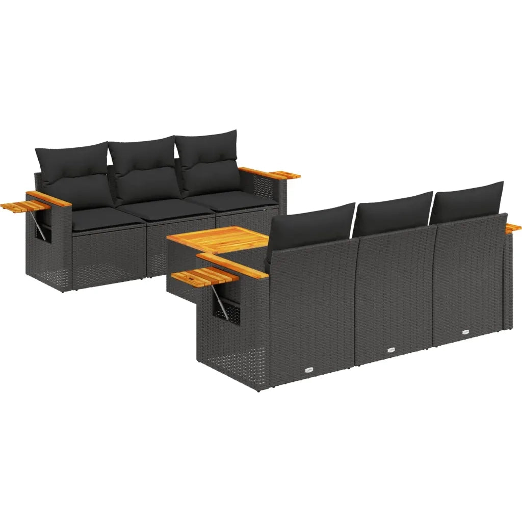 Set Divani da Giardino con Cuscini 7pz Nero Polyrattan 3226629