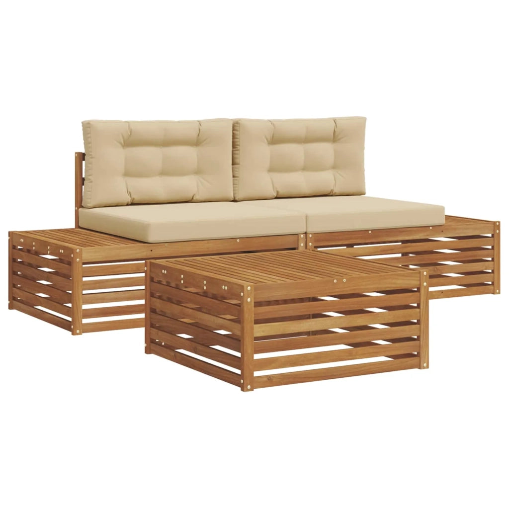 Set di divani da esterno con cuscino 3 Pezzo Naturale e Beige