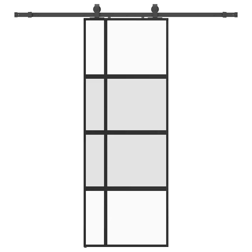 Porta Scorrevole Set Ferramenta Nera 76x205 cm Vetro Temperato 3375898