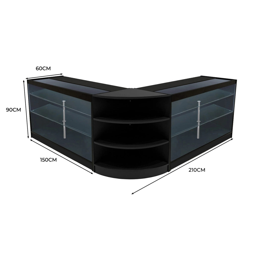 Set Bancone Nero Apollo LED K1500 LM60 con Vetrina Espositiva 3 Ripiani