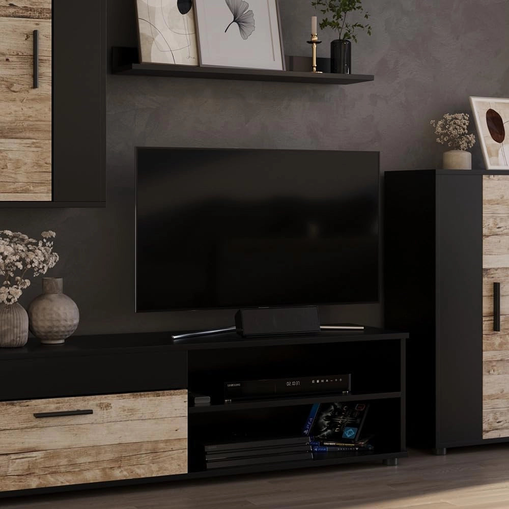 Parete attrezzata Berno, Antracite/beige, Set di 4 pezzi, per la conservazione di dispositivi multimediali e accessori