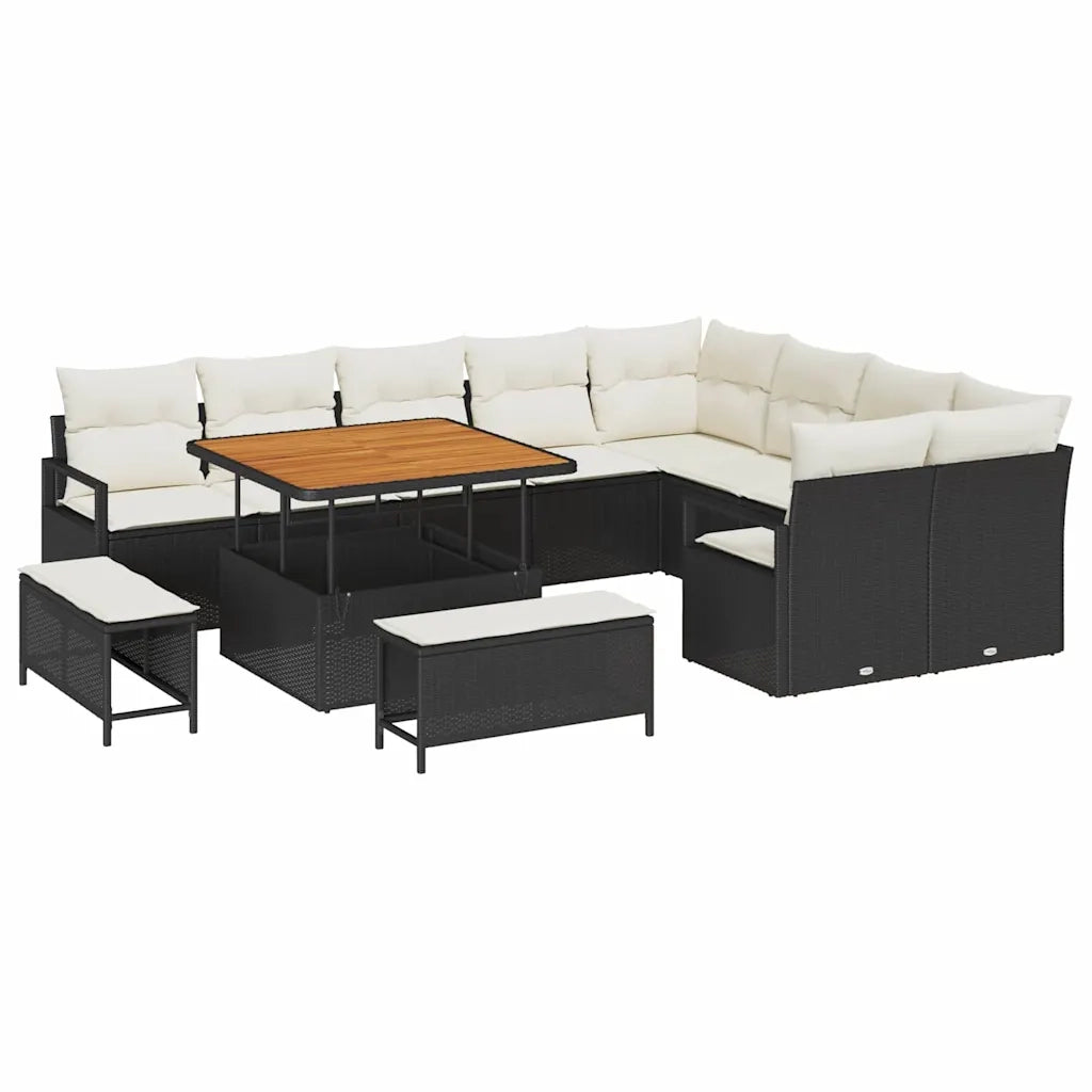 Set Divano da Giardino con cuscino 12 pcs Nero polyrattan 3362555