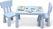 Set Tavolo e Sedie per Bambini 1-7 Anni, 2 Sedie Ergonomiche con Schienale, Materiale PP Atossico e Inodore, Angoli Arrotondati, Adatto per Giocare, Disegnare e Leggere, Portata 50kg (Blu)