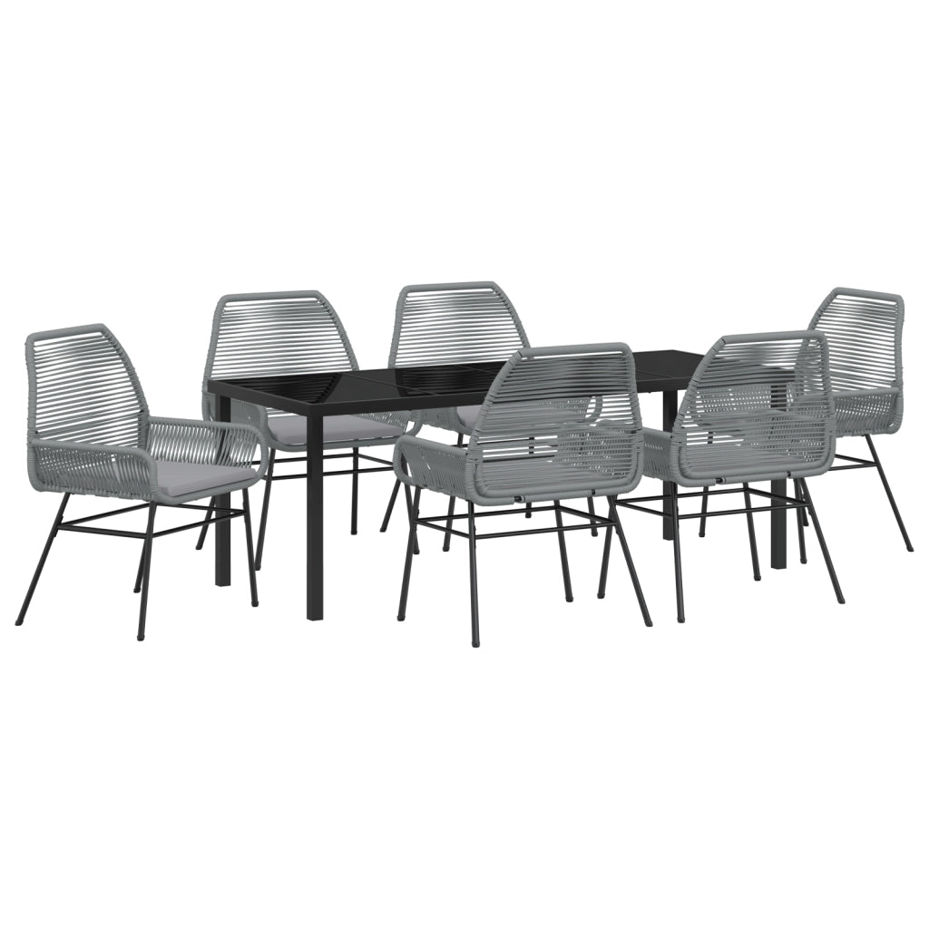 Set da Pranzo da Giardino 7 Pezzi con Cuscini Grigi in Polyrattan