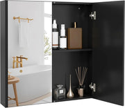 Armadietto da Bagno con Specchio a 2 Ante, Mobiletto da Parete Pensile con Mensola Regolabile, Mobile Bagno Sospeso con Specchiera 65 x 62 x 11 cm (Nero)