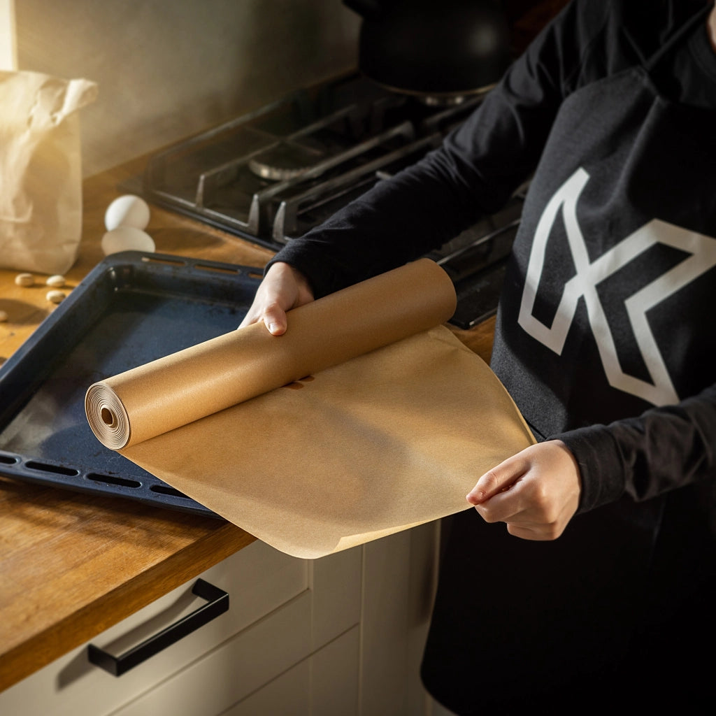 Carta da forno KADAX 50 m x 38 cm, marrone, rivestita in silicone su entrambi i lati, rotolo grande