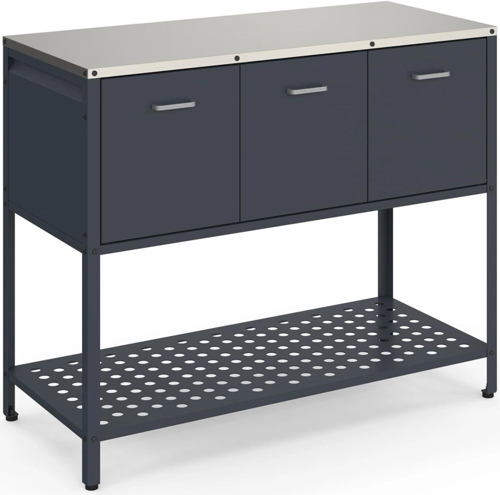 IDMarket - Cucina da esterno PAREO a 3 ante con 1 ripiano in acciaio grigio antracite