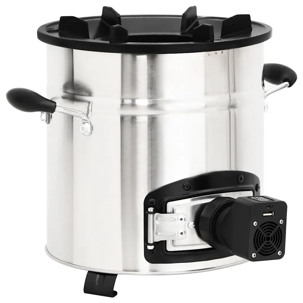 Stufa a Legna con Ventola USB Argento-Caminetto a Legna 35,5x26x28cm Acciaio Inox