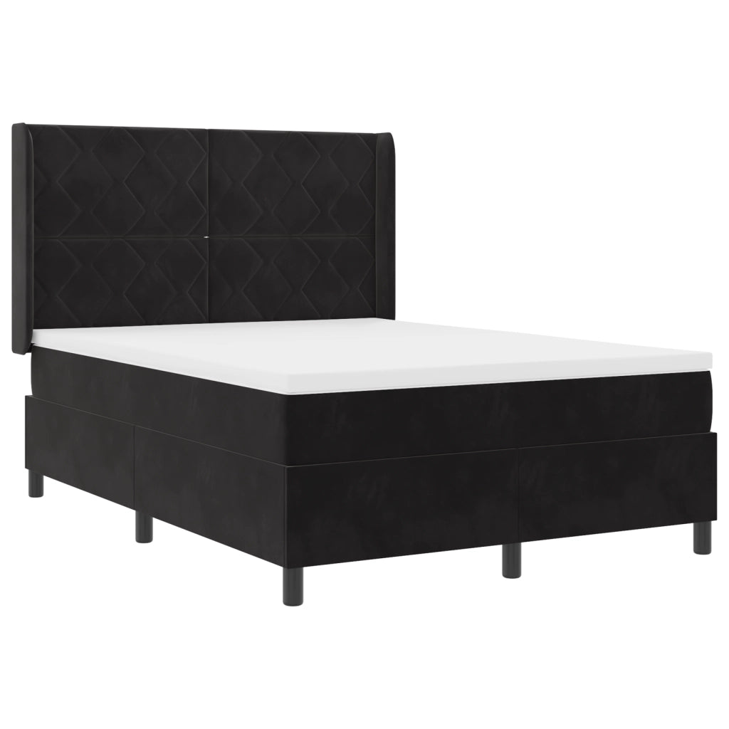 Box Spring letto con materasso e LED nero 140x200 cm velluto
