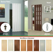 Porta a Soffietto in PVC Vari Colori con Vetri Maniglia Magnetica o Serratura Sistema di chiusura: Serratura, Tonalità: Noce finto Legno