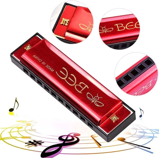 Harmonica per Bambini - 10 Fori - Chiave di C - Leggero - 2 Colori - Acciaio Inox - Adatto per Principianti