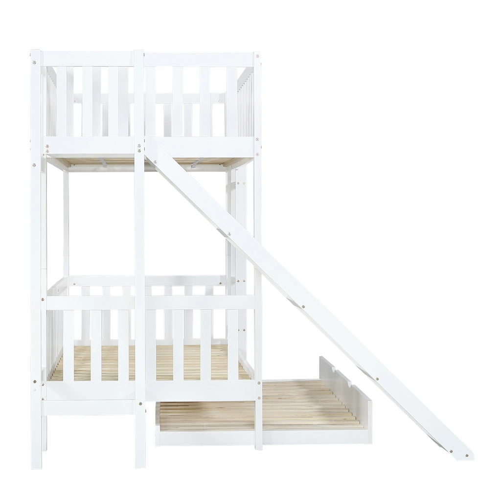 DESMIU Lit a castello Lit singolo 90 × 200 cm con letto estraibile, scivolo, ripiani e 4 posti, senza materasso, bianco