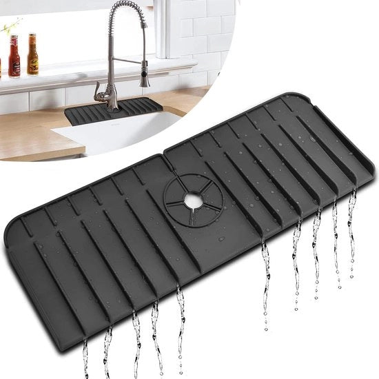 Mat di protezione per rubinetti con cassetta di raccolta per protezione da gocce per cucina e bagno - nero