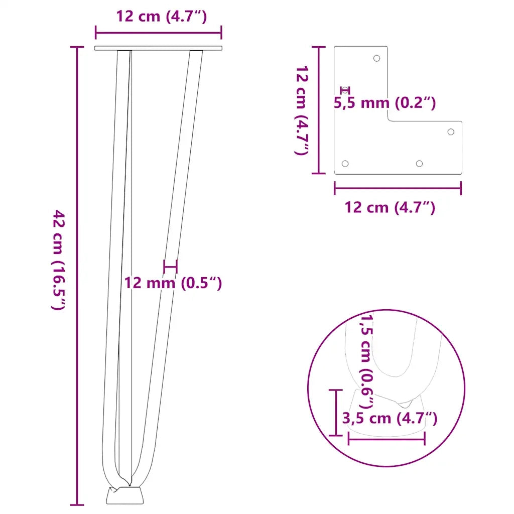 Gambe a forcina per tavolino 4 pz antracite 42 cm acciaio massiccio 4012442