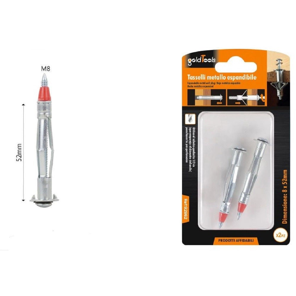 Trade Shop - Set 2 Pz Tasselli Metallo Espandibile Viti Ad Espansione Con Punta 8x52 Mm 92862 -