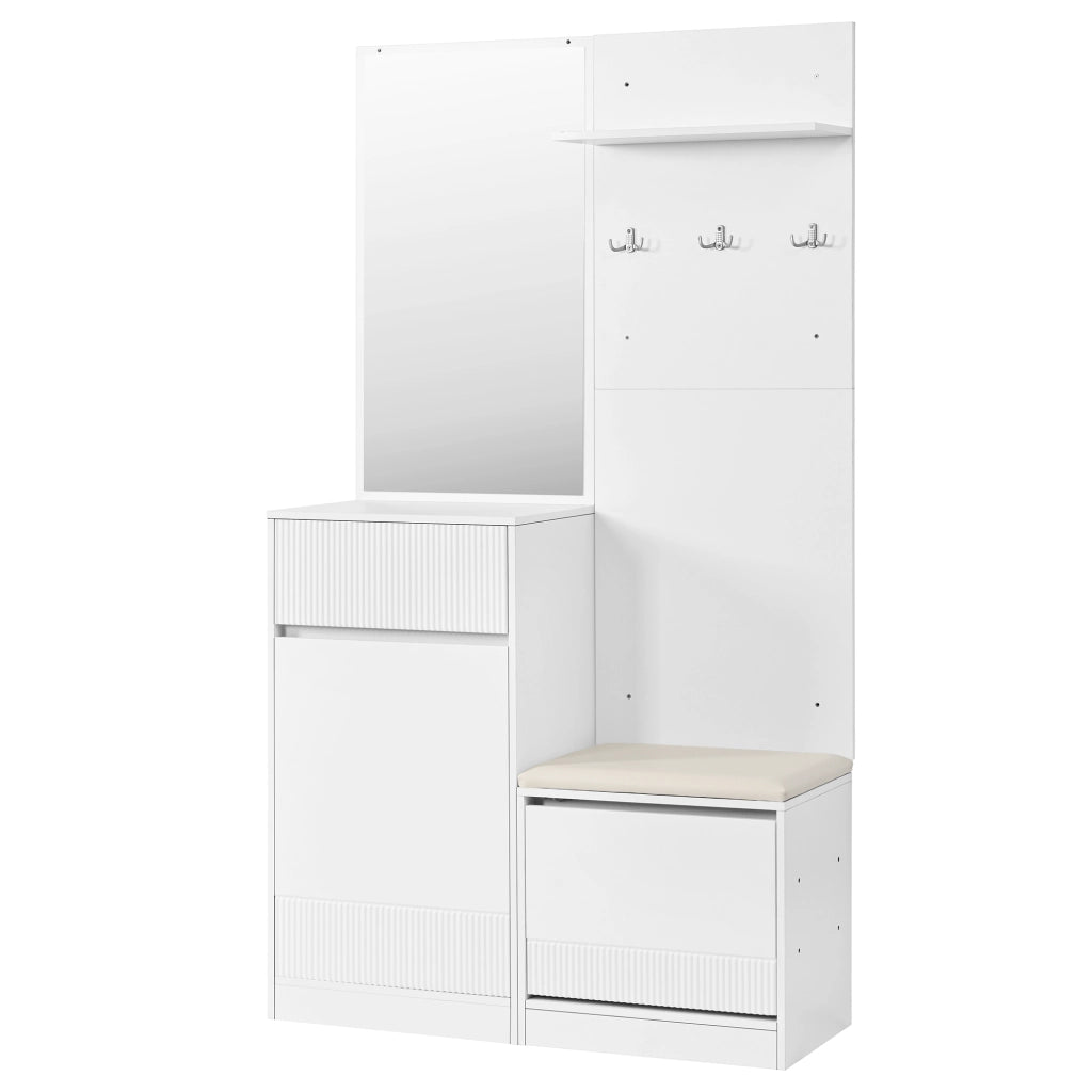 Mobile ingresso con scarpiera; specchio e illuminazione LED - per ingresso - 105×38×190 cm - bianco