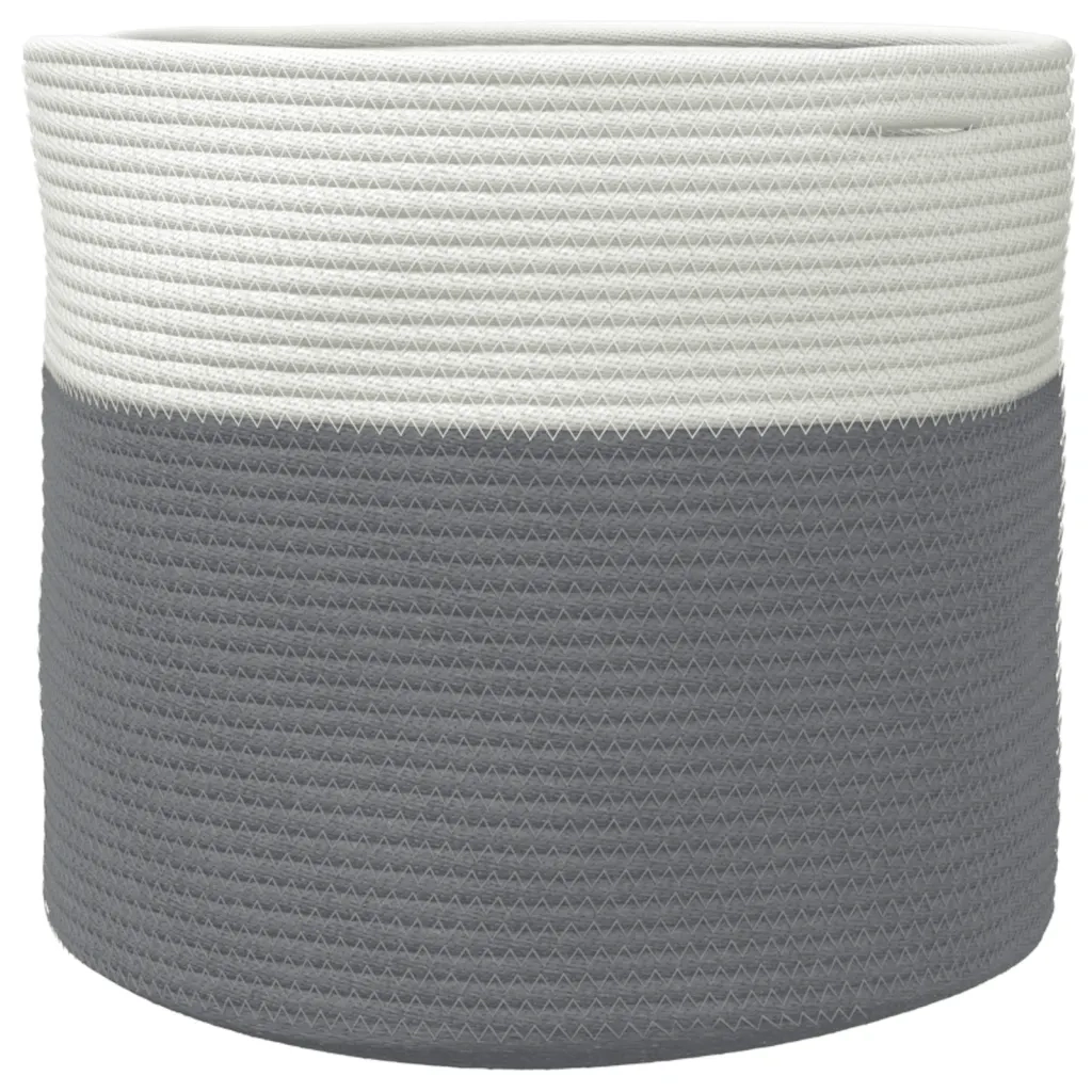 Cestino Portaoggetti Grigio e Bianco Ø40x35 cm in Cotone 358465